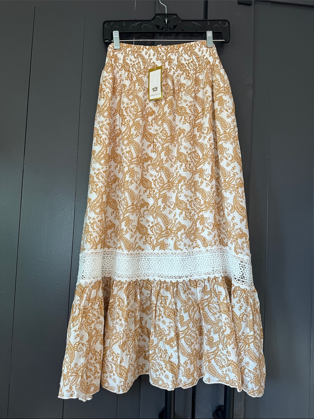Paisley Tiered Maxi Skirt in Cream and Gold